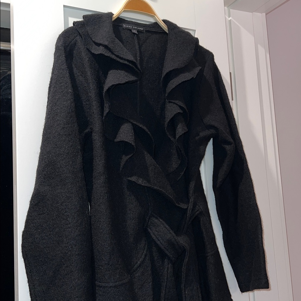 Elena Solano Boiled Wool Ruffle Wrap Jacket Black Cottagecore Artsy